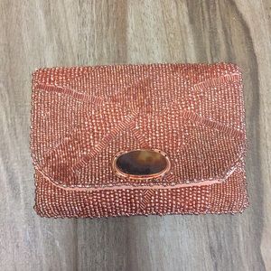 Mary Frances Peach Coral Bead Bag Brazilian Agate
